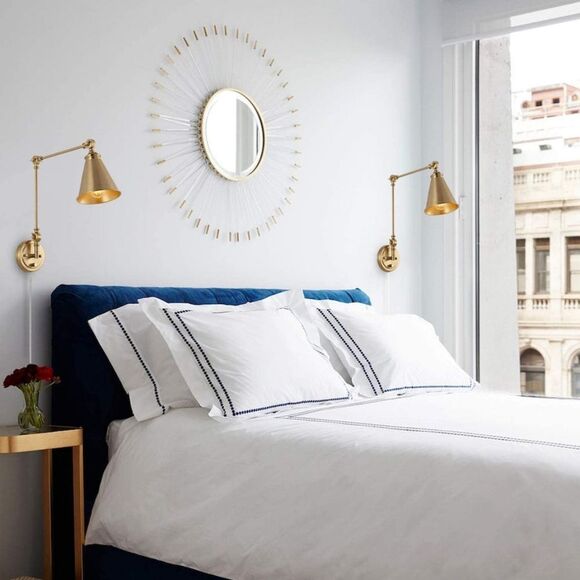 Gold Swing Arm Lamp Set of 2 MCM Adjustable Wall Mounted Sconce Brass Finish - Picture 1 of 6